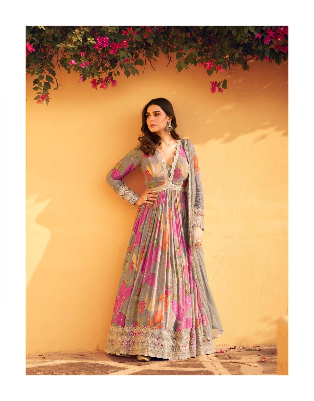 Sayuri Rani Nx Chinon Silk Designer Gown With Dupatta Collection